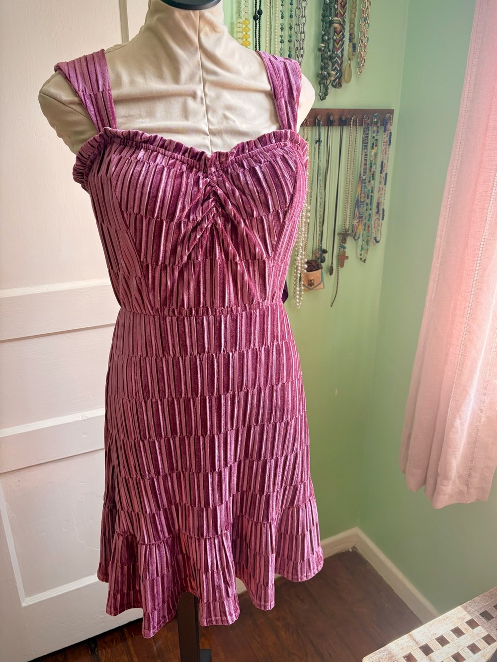 NWT Betsey Johnson Dusty Rose Purple Velvet Ruffle Midi Dress